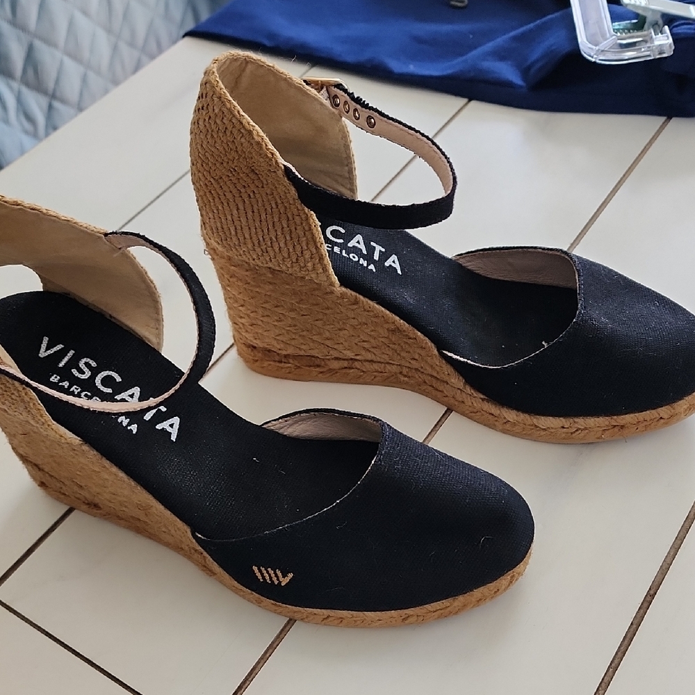 Black Espadrille Wedge Sandals